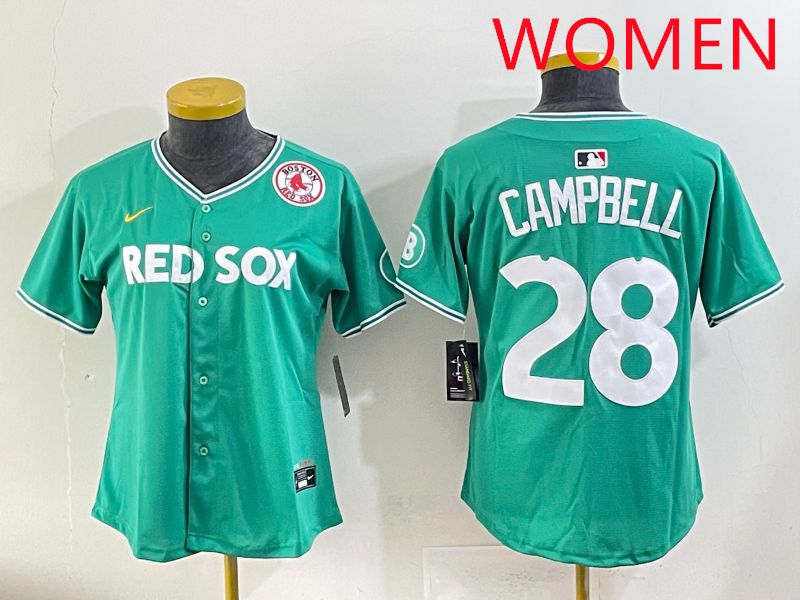 Women 2025 Boston Red Sox 28 Campbell Dark Green Joint Name Nike MLB Jersey style 9